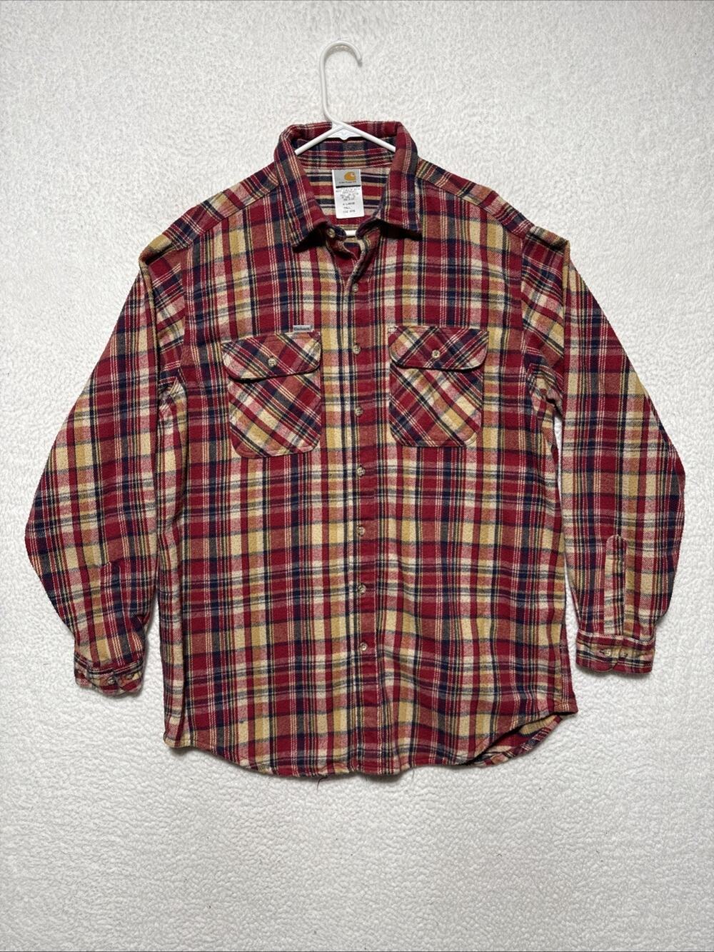 Carhartt VTG 80s Plaid Cotton Flannel Long Sleeve Workwear Button Shirt XL Tall